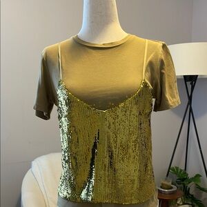NWT!!!Yellow and Green Sequin Layered Camisole Top